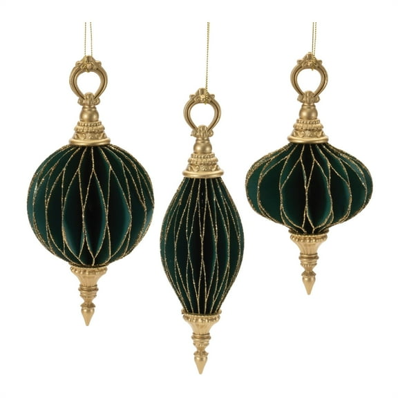 Melrose Glittered Folded Christmas Ornaments - 7.25" - Green and Gold - Set of 6