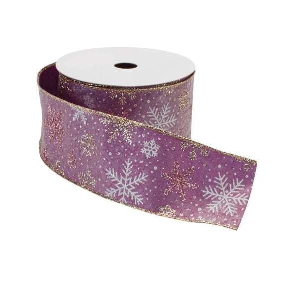 Melrose Glittered Snowflake Wired Christmas Craft Ribbon - 2.5" x 10 Yards - Pink