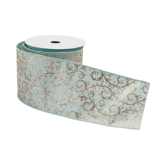 Melrose 91407DS 4 in. x 10 Yard Wired Nylon Polyester Ribbon, Blue & Gold
