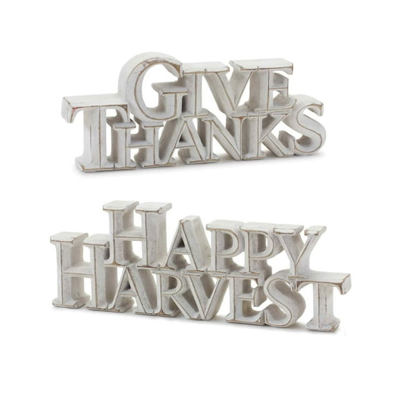 Melrose "Happy Harvest" and "Give Thanks" Tabletop Signs - 9.75" - White - Set of 2