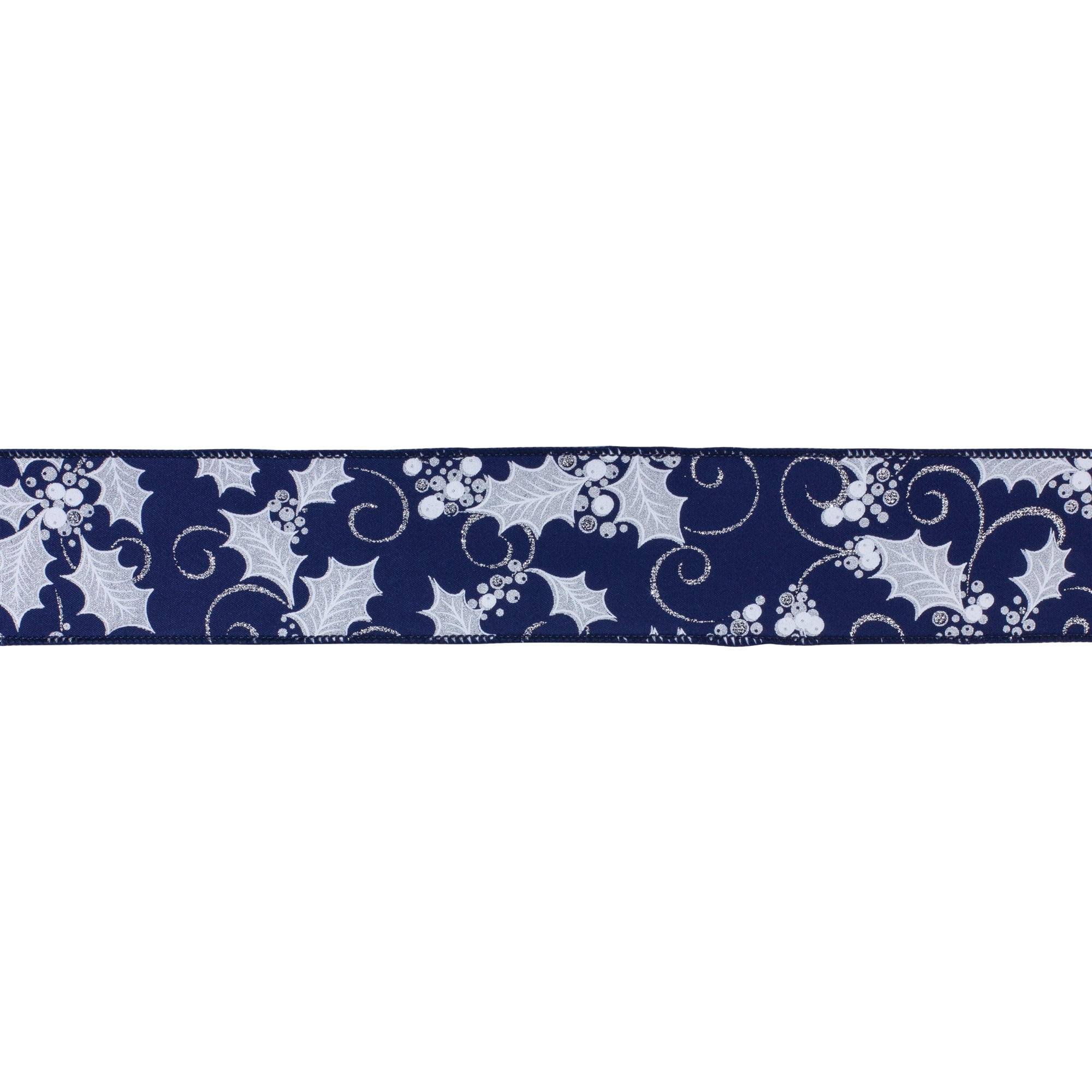 Melrose Holly Berry Christmas Wired Craft Ribbon - 2.5" x 20 Yards - Blue and Silver