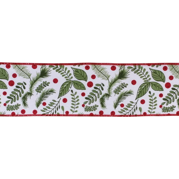 Melrose Holly Berry Christmas Wired Craft Ribbon - 4" x 10 Yards - Green and Red