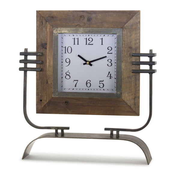 Melrose Home Decorative Clock On Stand 15" x 17.5"H Iron/Wood
