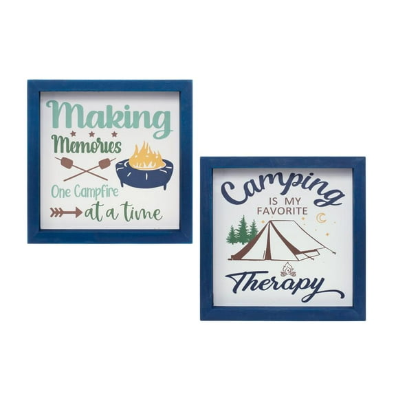 Melrose Camping Sentiment Square Wooden Framed Wall Signs - 10" - Set of 4