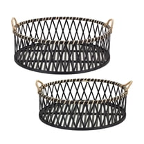 Melrose Woven Bamboo Trays with Rattan Handle - 18.75" - Black and Tan - Set of 2