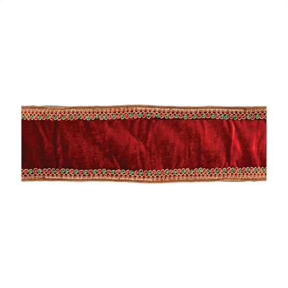 Melrose 95759DS 4 in. x 5 yards Wired Polyester, Red & Gold