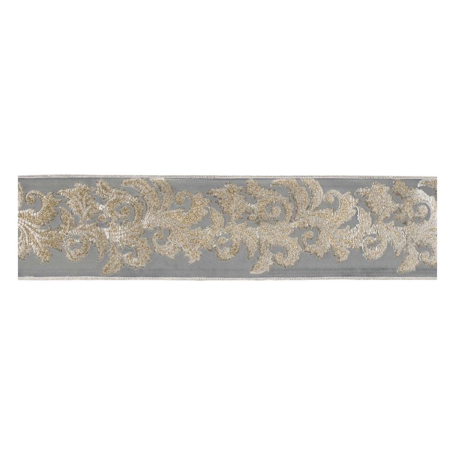 Melrose 95143DS 4 in. x 5 yards Wired Polyester, Gray & Gold