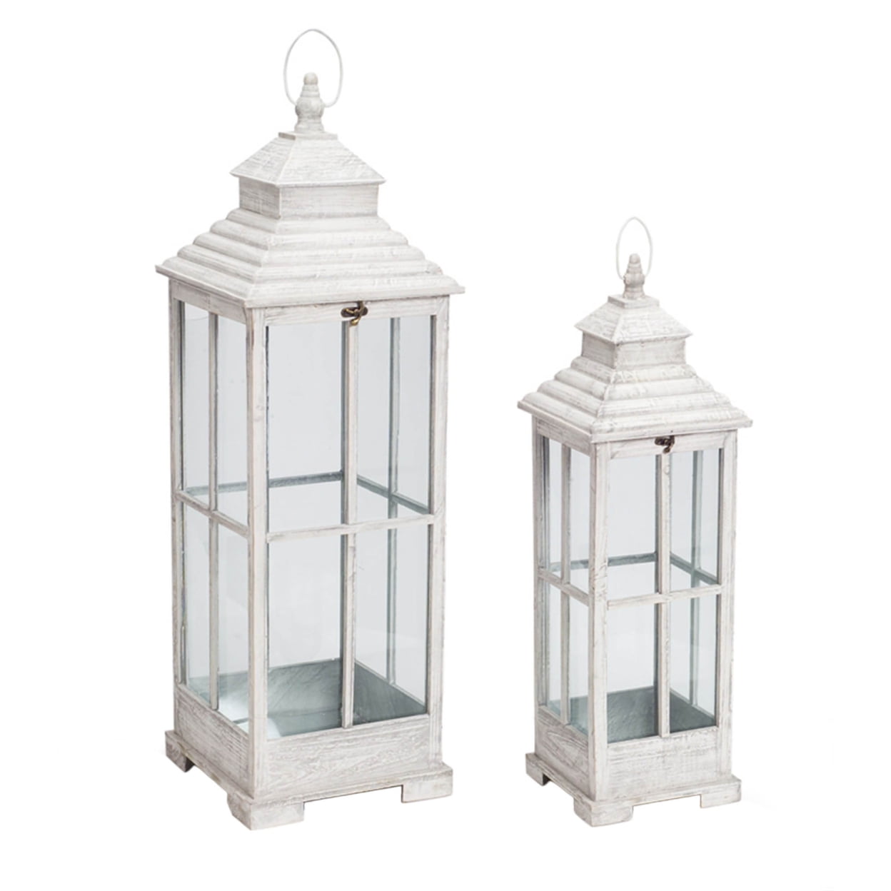 Melrose International 70481 27.5-38 in. Lantern Metal, Grey White - Set of 2