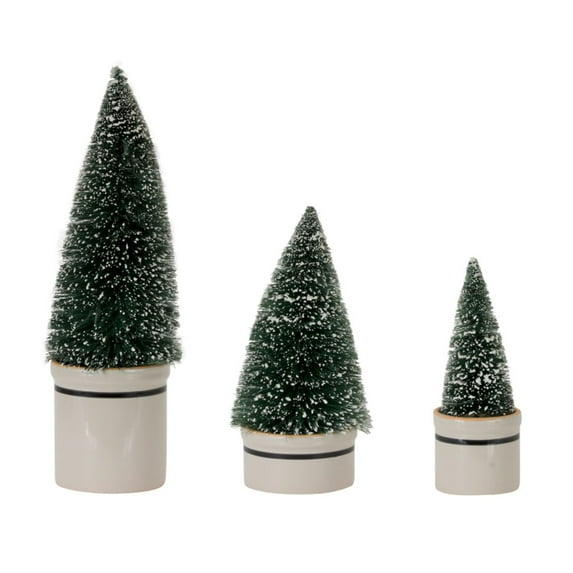 Set of 2 Green and White Contemporary Christmas Tree 6 Piece Tabletop Décor 16.5"