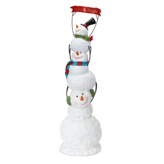 Contemporary Home Living 36" White and Green Snowman Stack Christmas Decor