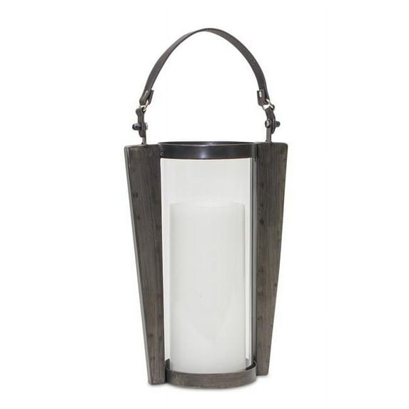 Melrose International 82010DS 18 x 8.5 in. Iron & Glass Candle Holder - Brown, Black & Glass