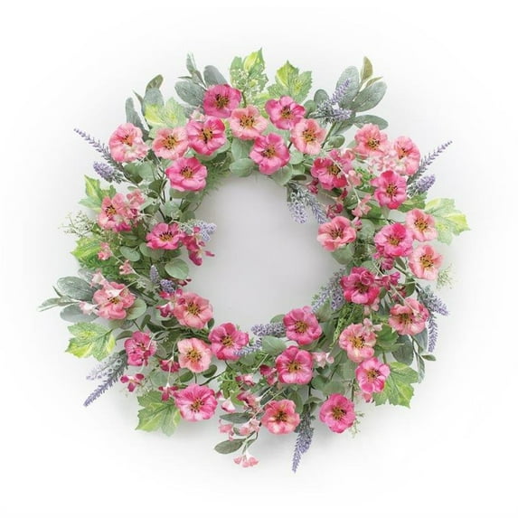 Melrose International 82681DS 20 in. Polyester & Plastic Floral Wreath, Green & Pink