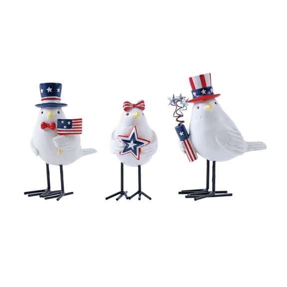 Melrose 55528DS 5.2 x 2.95 x 5.71 in. Americana Bird, Red, White & Blue - Set of 3