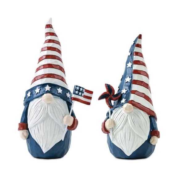Melrose 55527DS 3.82 x 2.95 x 7.17 in. Americana Gnome, Red, White & Blue - Set of 2