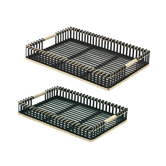 Melrose International Bamboo and Rattan Rectangular Decorative Tray - Set of 2