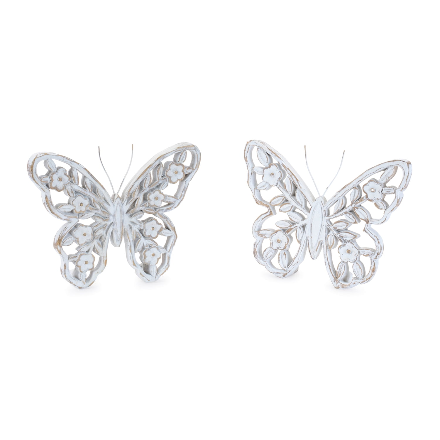 Melrose 96430DS 5.5 in. Resin Butterfly, White & Beige - Set of 2