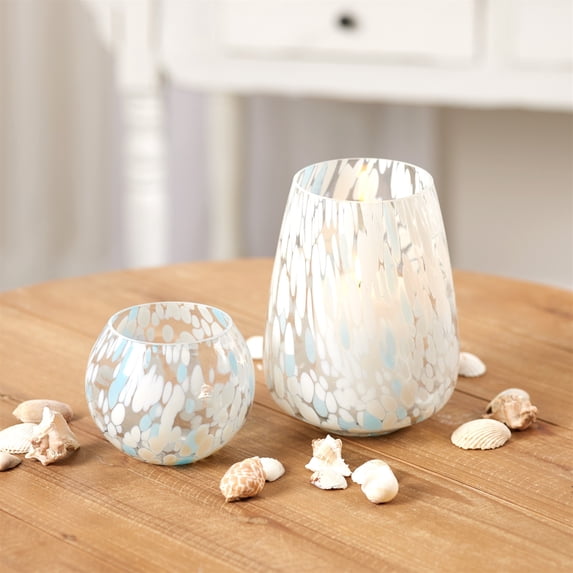 Melrose Abstract Glass Votive Candle Holders - 7.5" - Clear and White - Set of 4