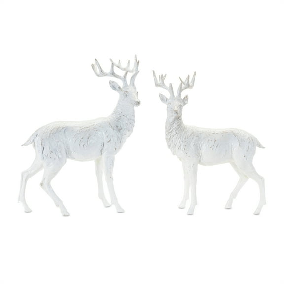 Melrose Standing Winter Deer Christmas Figurines - 17" - White and Gray -  Set of 2