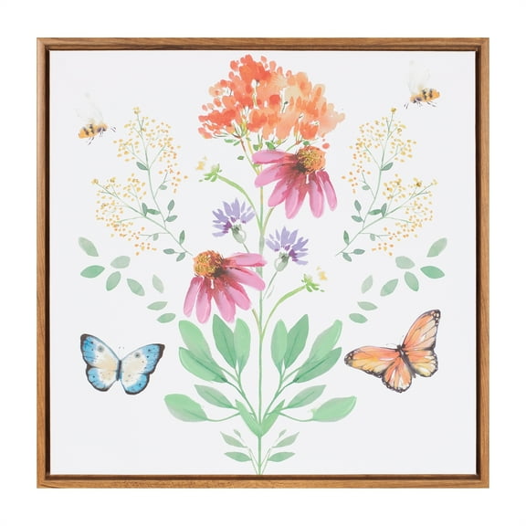 Melrose Framed Floral and Butterfly Wall Art 15.5"SQ, Wood, Plastic