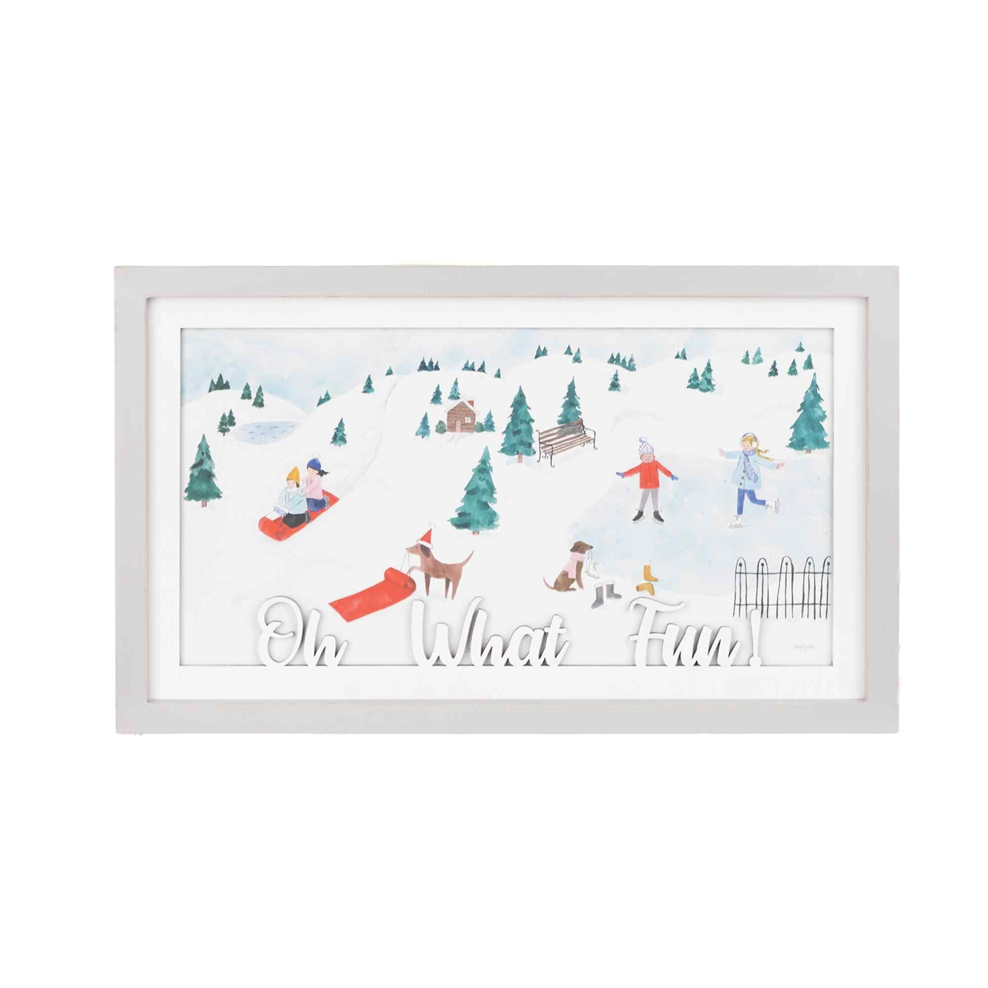 Framed Winter Scene Watercolor Christmas Wall Art 19.75"