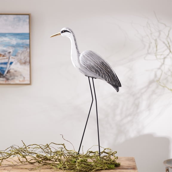 Melrose Standing Heron Bird Statue - 29.5" - Gray and White