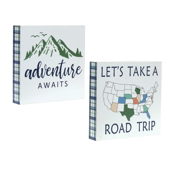 Melrose International LLC Adventure Sign (Set of 4) 8"SQ MDF
