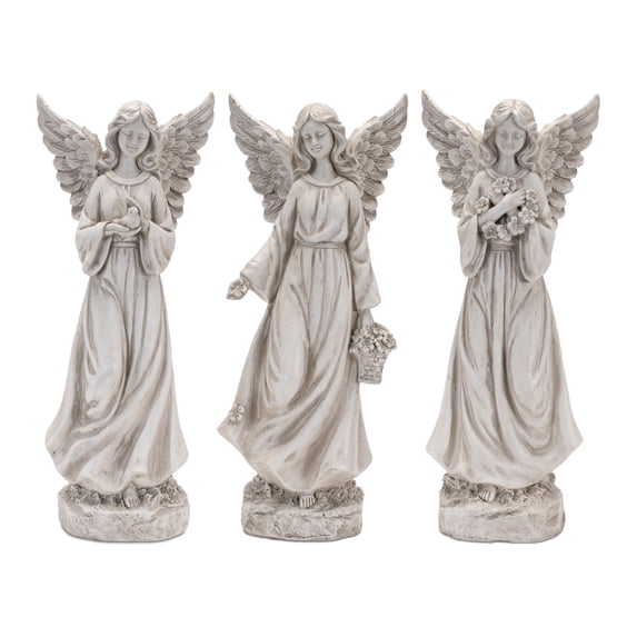 Melrose Floral and Bird Angel Figurines - 13.25" - Set of 3