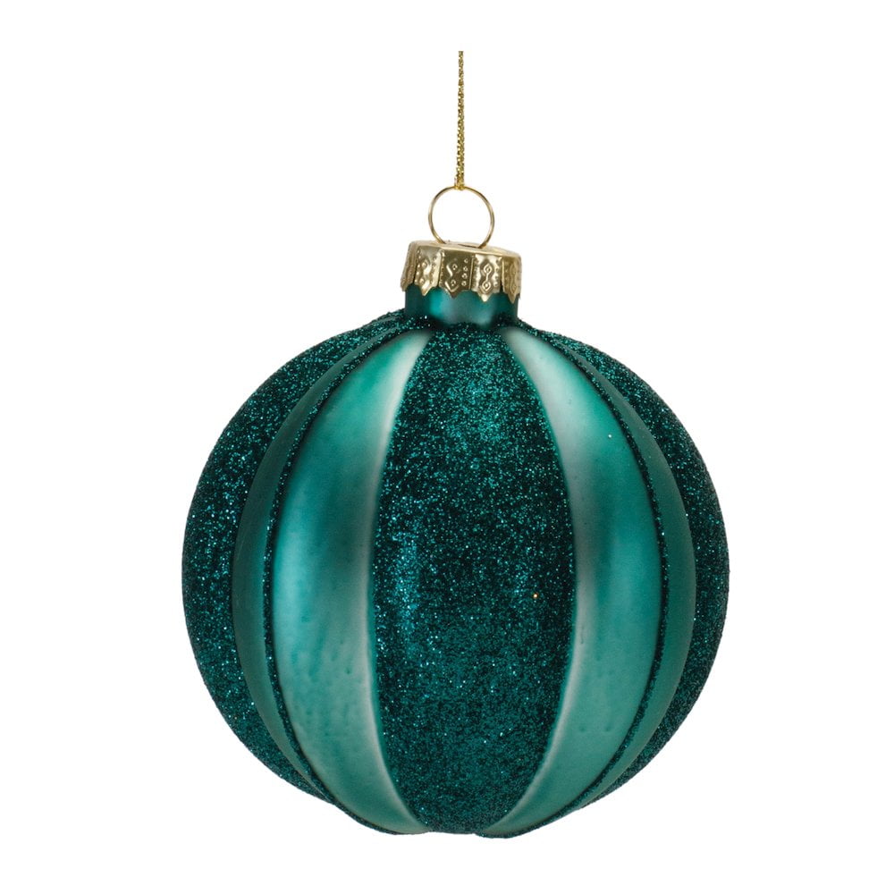Glittered Blue and Green Glass Ball Ornament Set