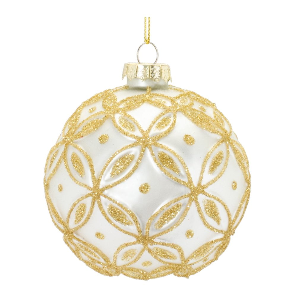 Elegant Gold and White Glass Ball Ornaments Set of 12