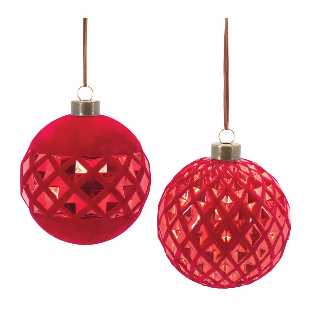 Red Harlequin Glass Ball Christmas Ornament Set of 12