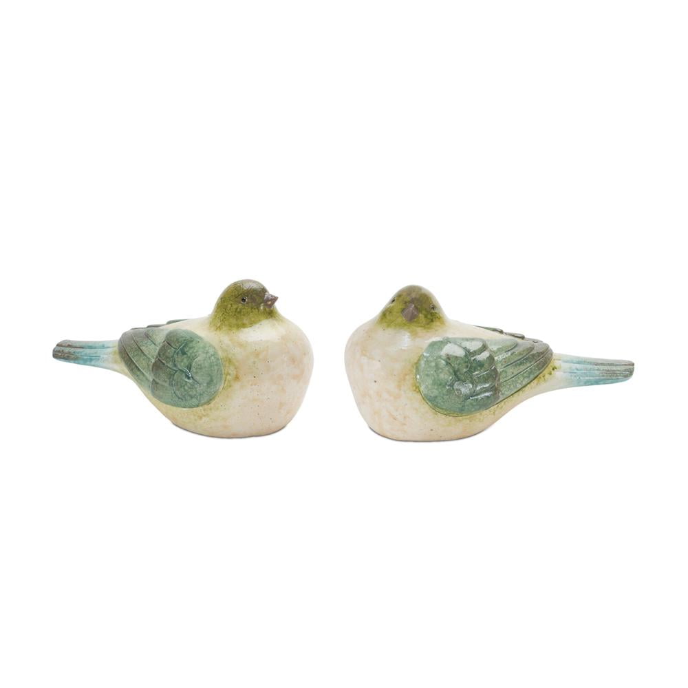 Earthy Green and White Resin Cottage Bird Figurine Set