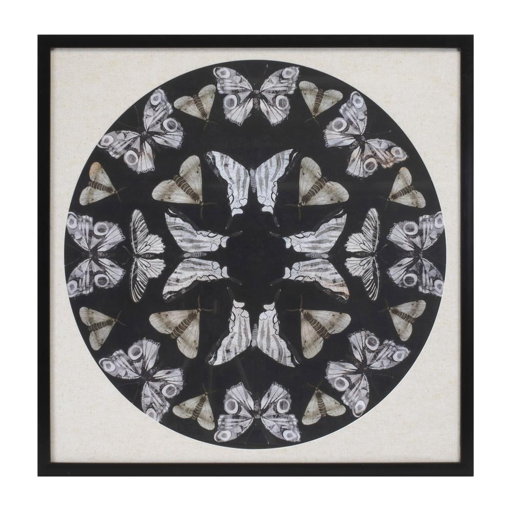 25 in. Square Black and Beige Butterfly Print Wall Art