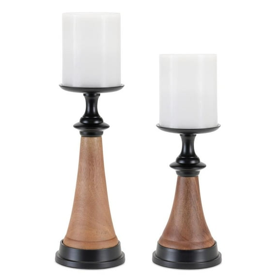 Melrose International LLC Candle Holder (Set of 2) 9"H, 12"H Wood/Iron