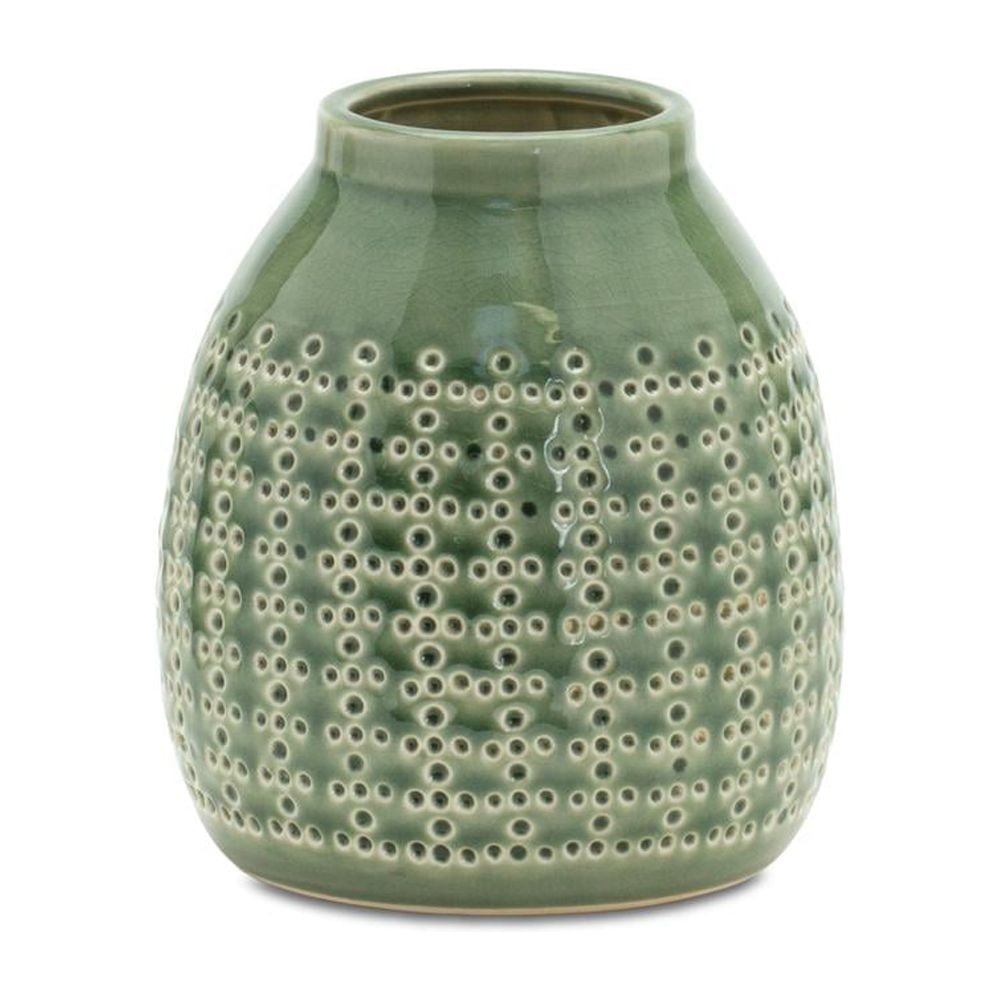 Green Terracotta Dimpled Decorative Vase 7.25"H