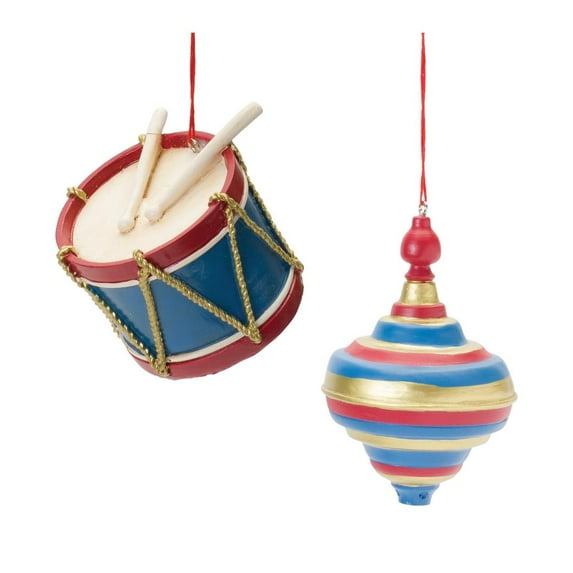 Melrose International LLC Drum and Top Ornament (Set of 12) 2.25"H, 3.75"H Resin