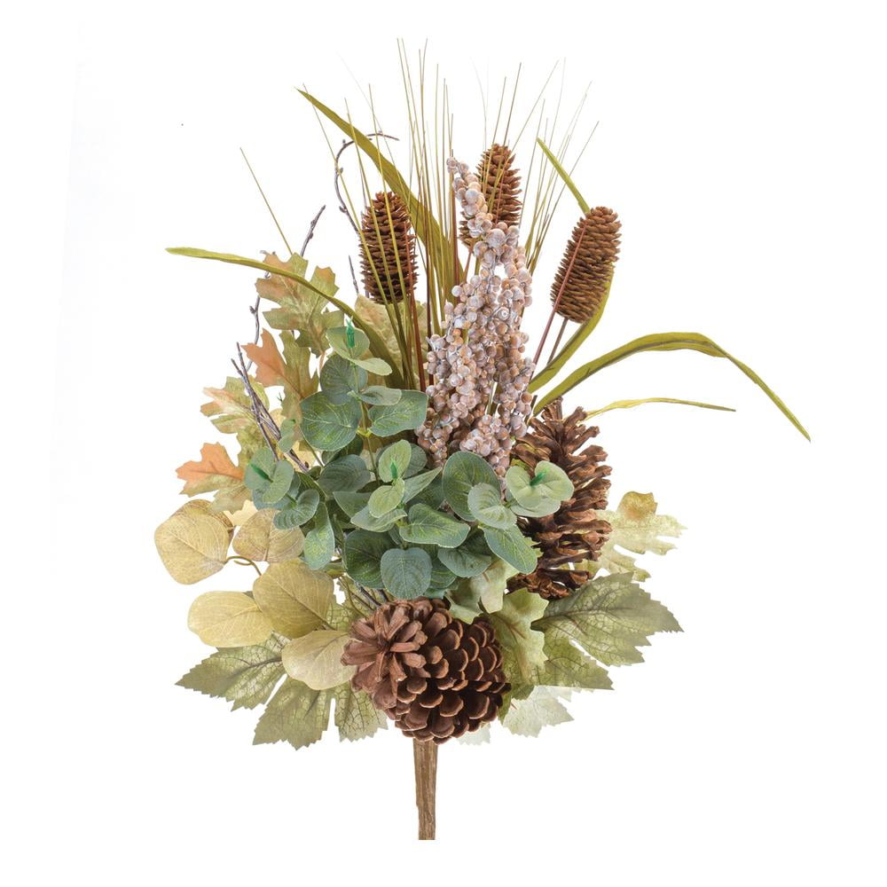 Mixed Fall Foliage Bush with Pinecones and Berries, 23" Height