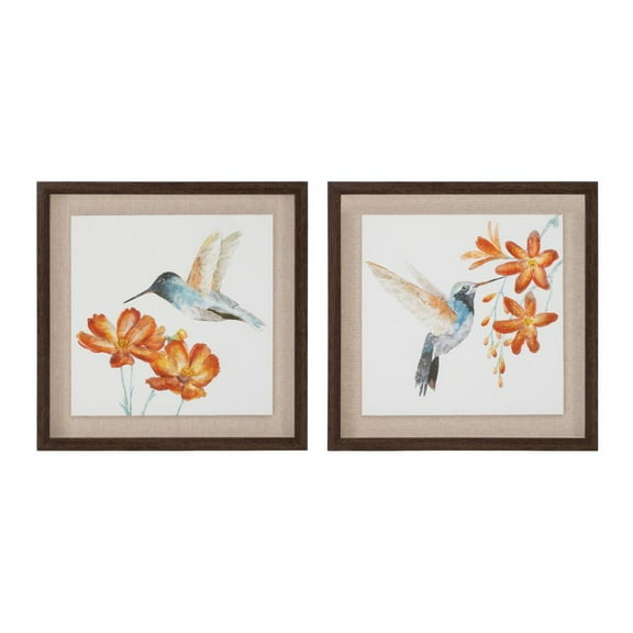 Melrose International LLC Framed Hummingbird Print (Set of 2) 12"SQ MDF/Canvas/Plastic