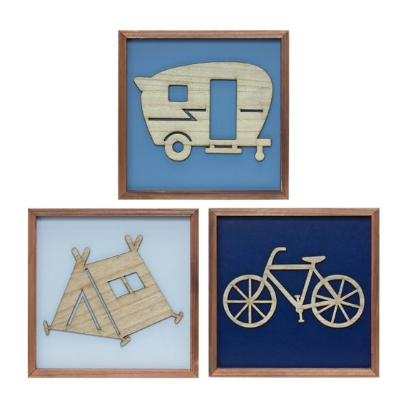 Melrose International LLC Framed Tent/Camper/Bike (Set of 3) 10"SQ MDF/Wood
