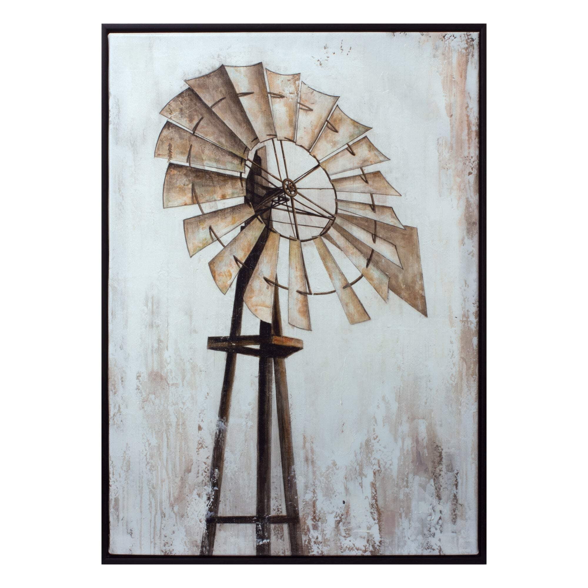 Rustic Brown and White Windmill Canvas Print with Wooden Frame