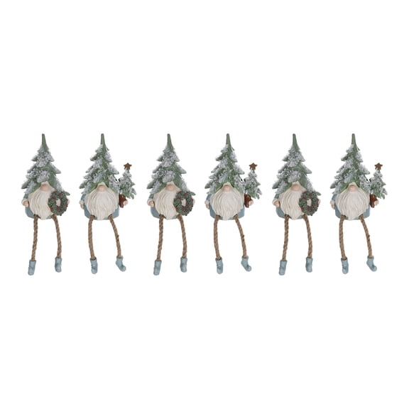 Melrose Set of 6 Frosted Pine Tree Gnome Shelf Sitter Christmas Figurines 5.75"