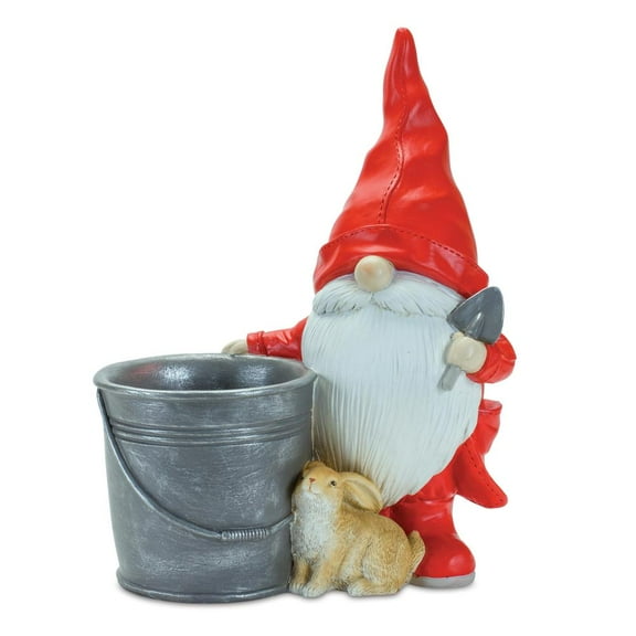 Melrose International LLC Gnome w/Pail and Bunny (Set of 2) 8.25"L x 11.25"H Resin