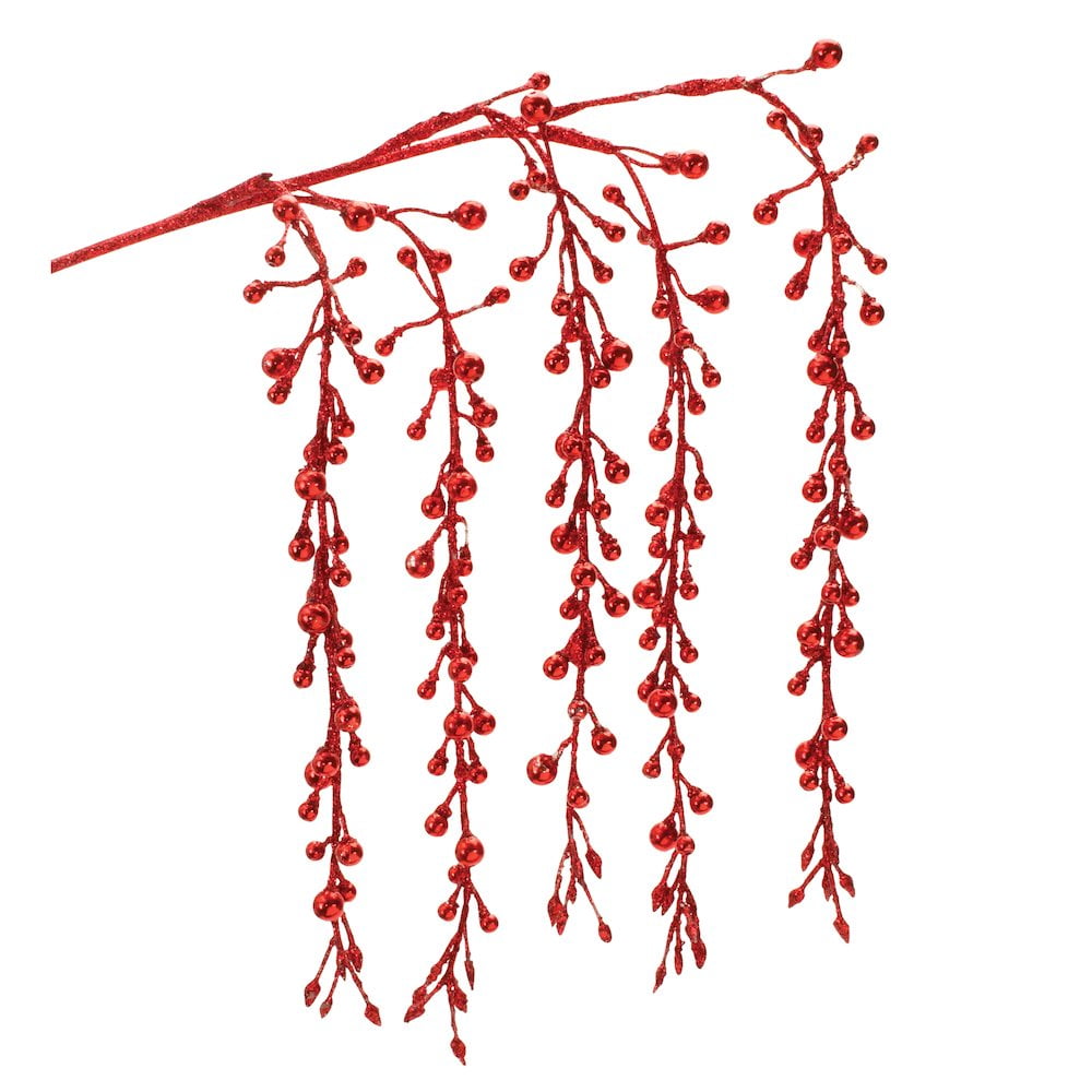 Festive Red Glittered Plastic Hanging Berry Spray Set