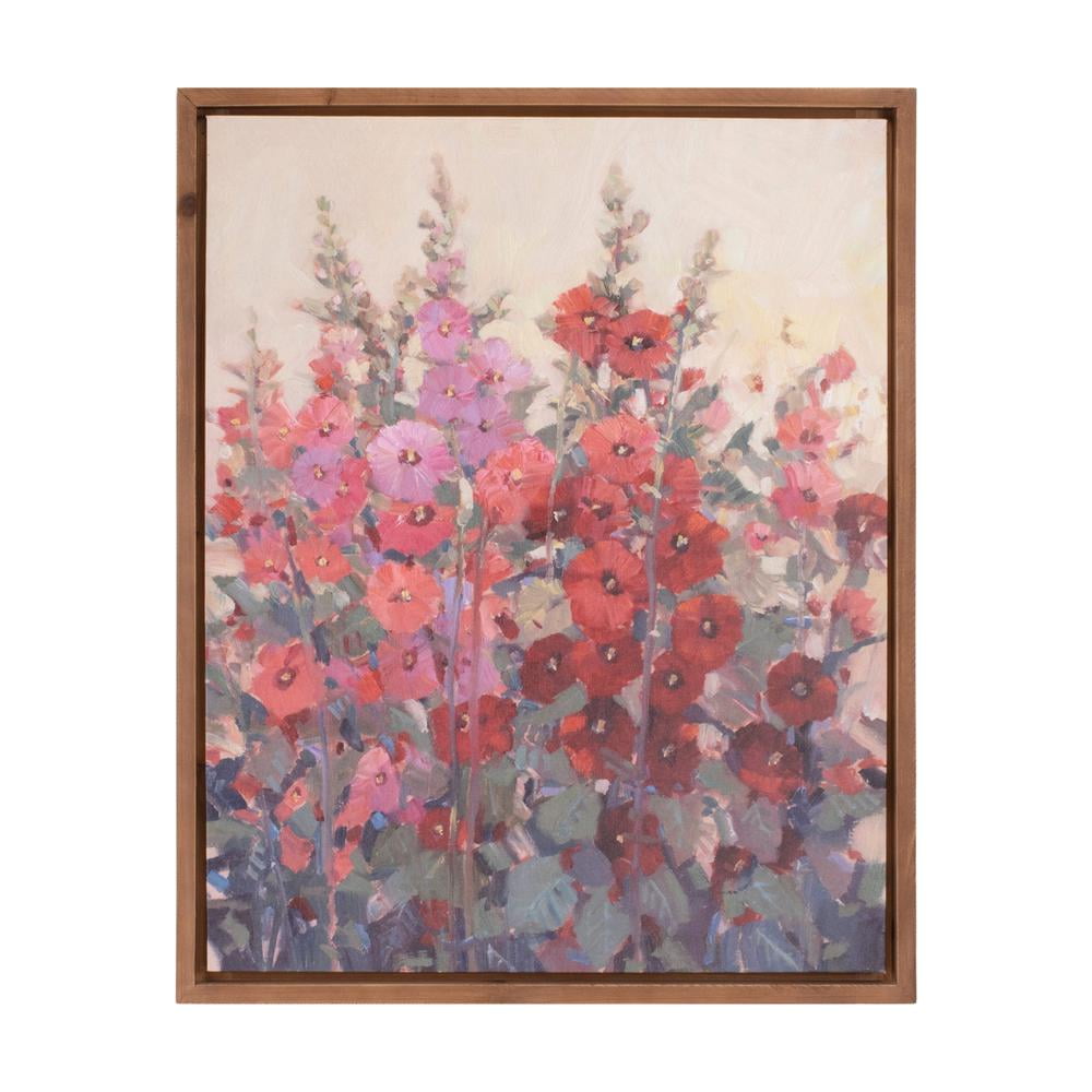 Melrose Framed Hollyhock Floral Canvas Art 29"H with Fir Wood Frame