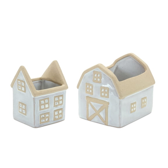 Melrose Porcelain House and Barn Planters - 5.5" - Set of 2
