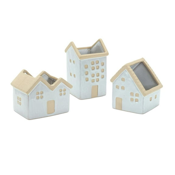 Melrose International LLC House Planter (Set of 3) 5.5"L x 4.75"H, 4.5"L x 5.5"H, 3.5"L x 6.25"H Porcelain