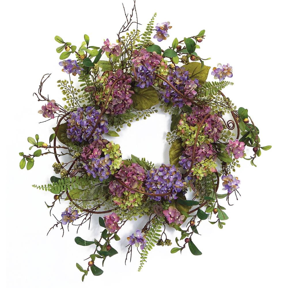 22" Multicolor Artificial Hydrangea Floral Grapevine Wreath