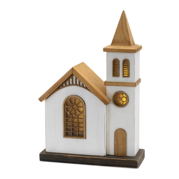 Melrose International LED Church 12"H Wood 2 AA Batteries, Not Included or USB Cord Included