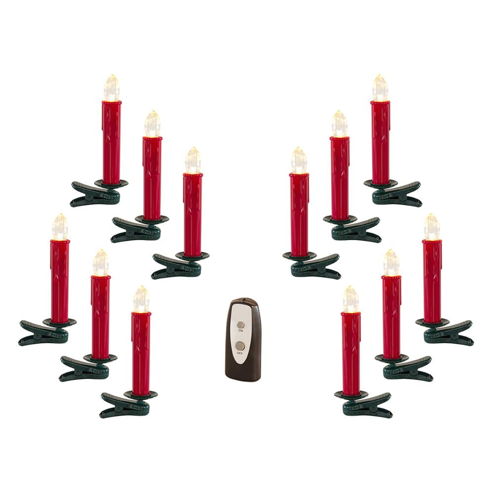 Red LED Flameless Clip-On Taper Candles with Remote, Set of 24