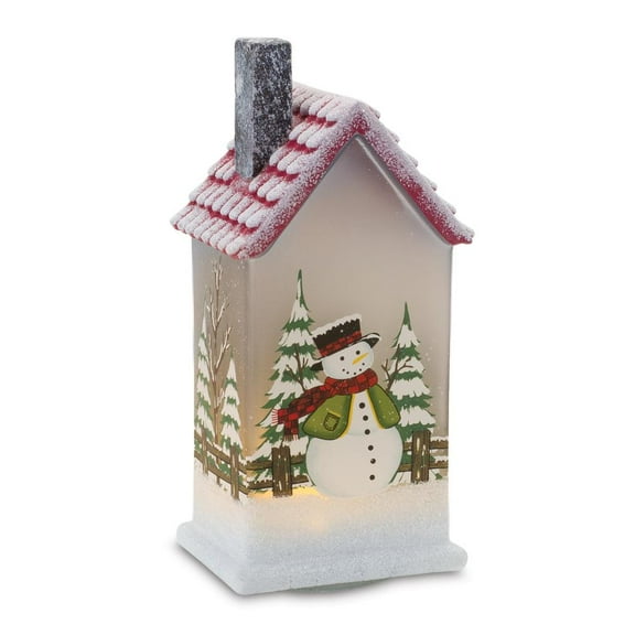 Melrose LED Lighted Christmas Houses with Snowman - 9" - Set of 2