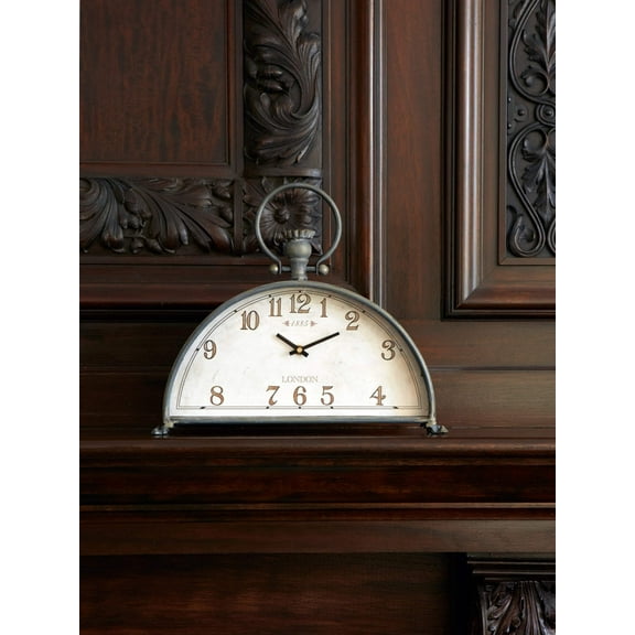 Melrose International LLC Mantle Clock 15"Lx13"H Metal/Glass (1 AA Battery, Not Included)